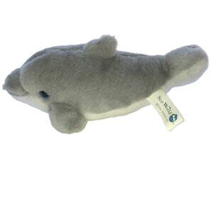 SEAWORLD Light Gray and White Blue Eyes Dolphin Plush 9 x 5 x 4 inches